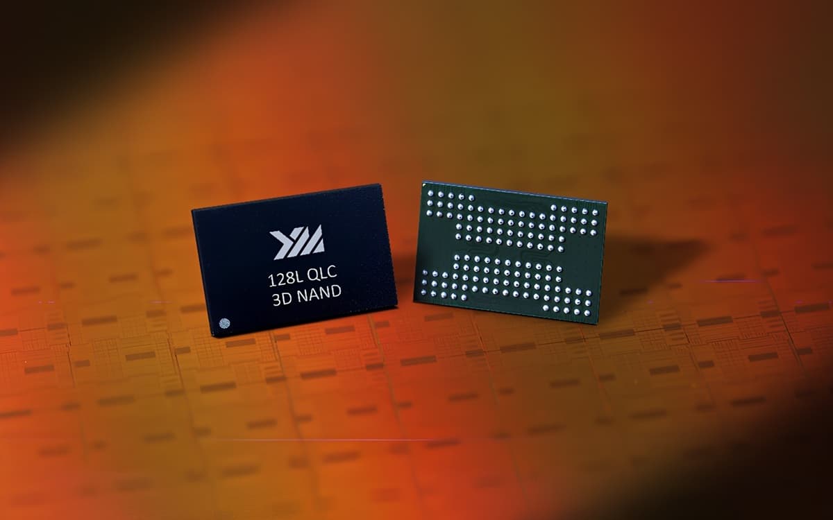 Chips de memória NAND sobre placa eletrônica com identificação visual da fabricante chinesa YMTC